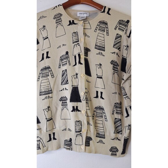 OLIVER PERRY Silk Blend Women's Cardigan Sz L All Over Fashion Print Button Up - Picture 6 of 9
